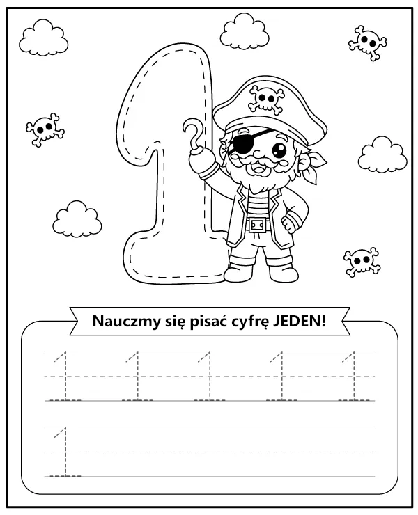 Cyfra 1 Jeden Karta Pracy Liczby dla Dzieci do Druku