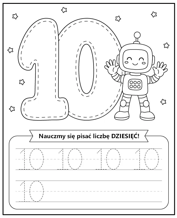 Liczba 10 Dziesięć Karta Pracy dla Dzieci do Druku