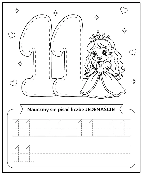 Liczba 11 Jedenaście Karta Pracy dla Dzieci do Druku