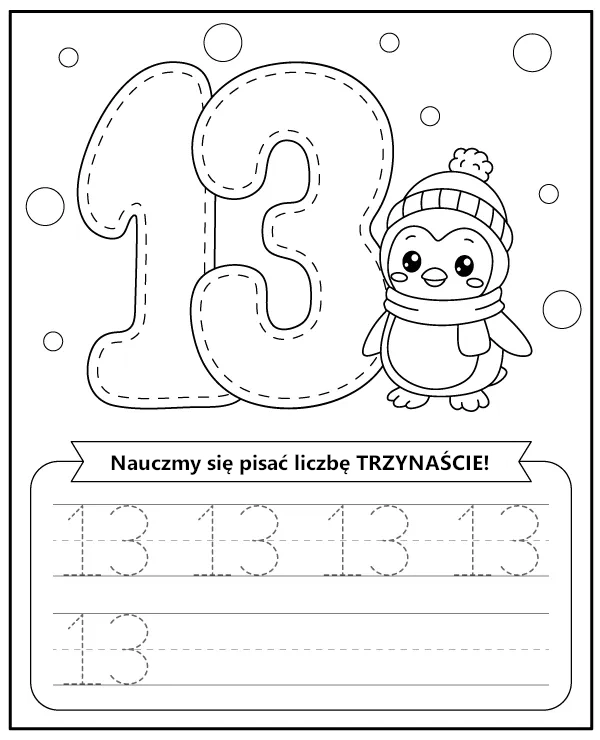 Liczba 13 Trzynaście Karta Pracy dla Dzieci do Druku