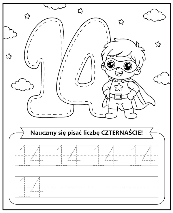Liczba 14 Czternaście Karta Pracy dla Dzieci do Druku