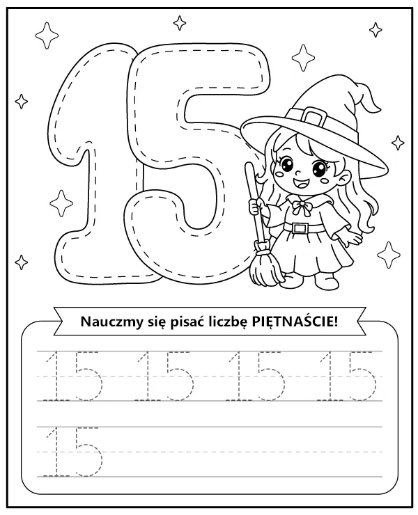 Liczba 15 Piętnaście Karta Pracy dla Dzieci do Druku