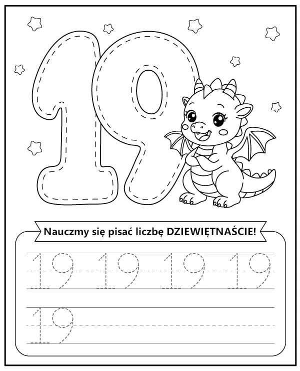 Liczba 19 Dziewiętnaście Karta Pracy dla Dzieci do Druku