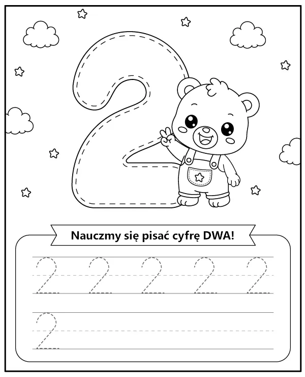 Cyfra 2 Dwa Karta Pracy Liczby dla Dzieci do Druku