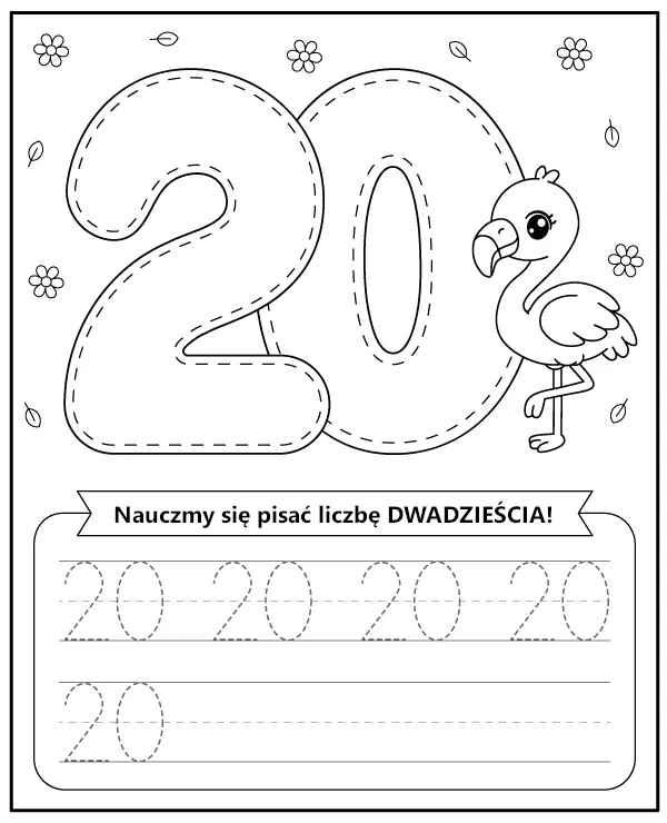 Liczba 20 Dwadzieścia Karta Pracy dla Dzieci do Druku
