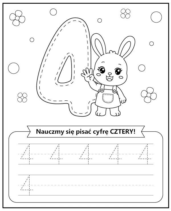 Cyfra 4 Cztery Karta Pracy Liczby dla Dzieci do Druku