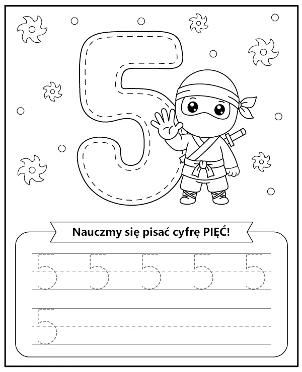 Cyfra 5 Pięć Karta Pracy Liczby dla Dzieci do Druku