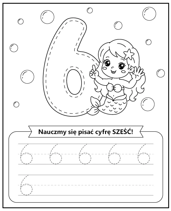 Cyfra 6 Sześć Karta Pracy Liczby dla Dzieci do Druku