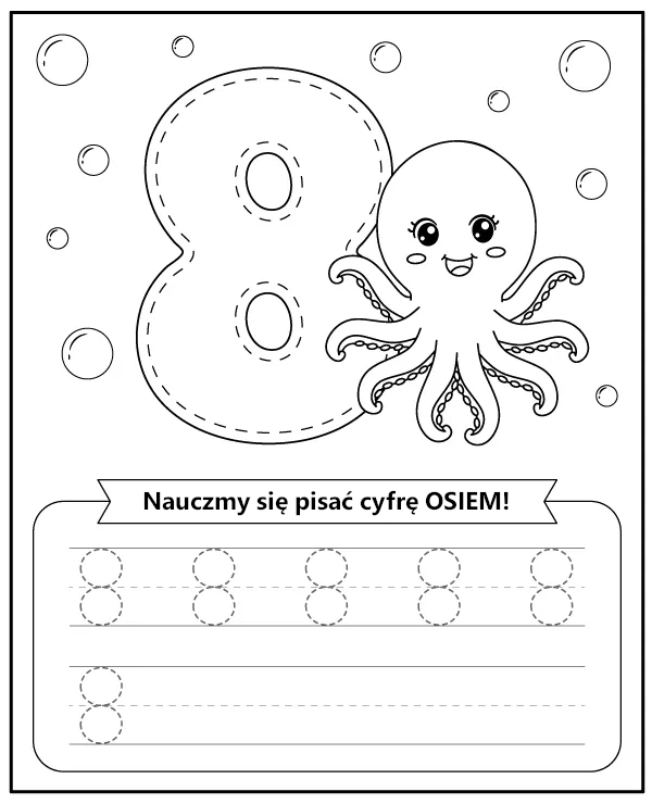 Cyfra 8 Osiem Karta Pracy Liczby dla Dzieci do Druku
