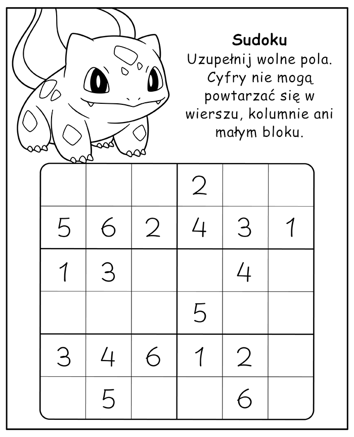 Pokemon Sudoku dla Dzieci 8-9 lat Łamigłówka