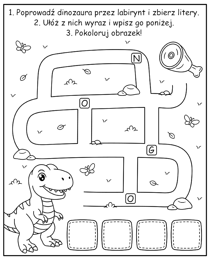 Dinozaur Labirynt dla Dzieci 4-5 lat Łamigłówka do Druku