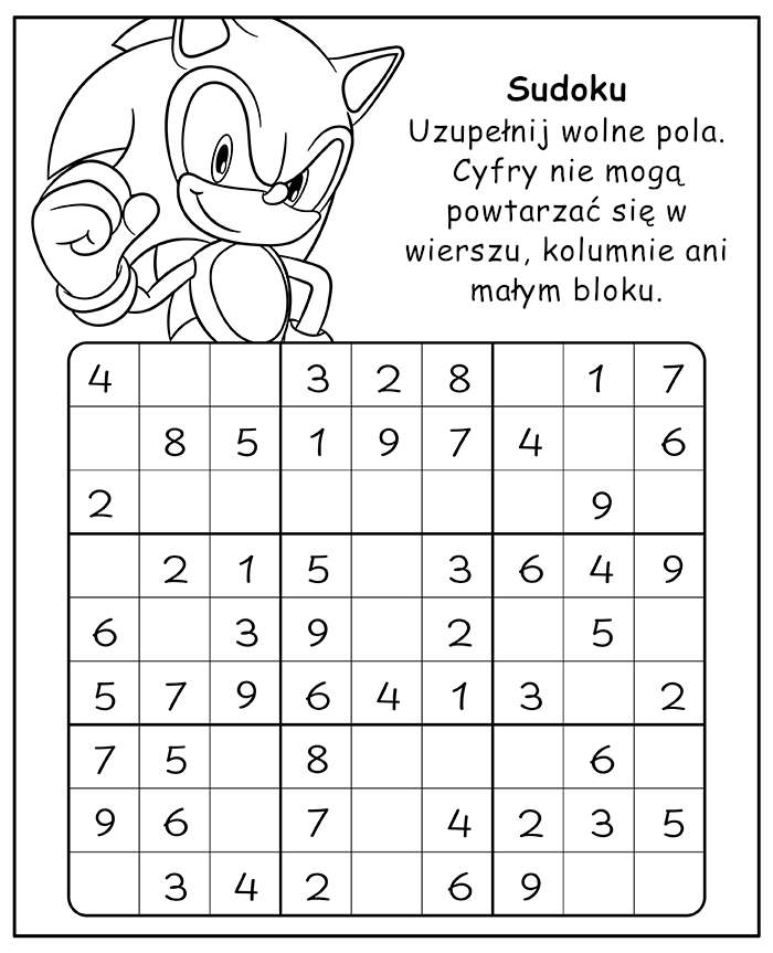 Sonic Sudoku dla Dzieci 10-12 lat Łamigłówka