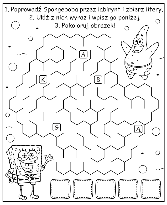 SpongeBob Labirynt dla Dzieci 8-9 lat Łamigłówka do Druku